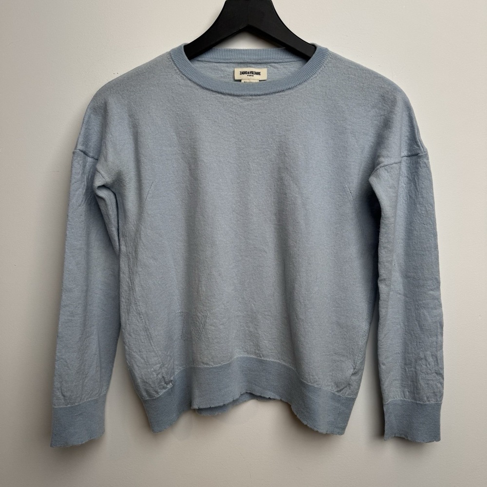 Zadig & Voltaire Sweater S Blue Stars Long Sleeve Pullover Wool Cashmere Women's